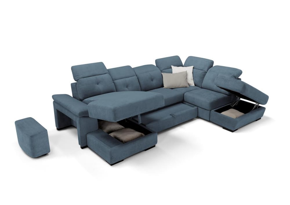 Chaise longue con due sedute, angolo terminale e pouff contenitore - Foto 1