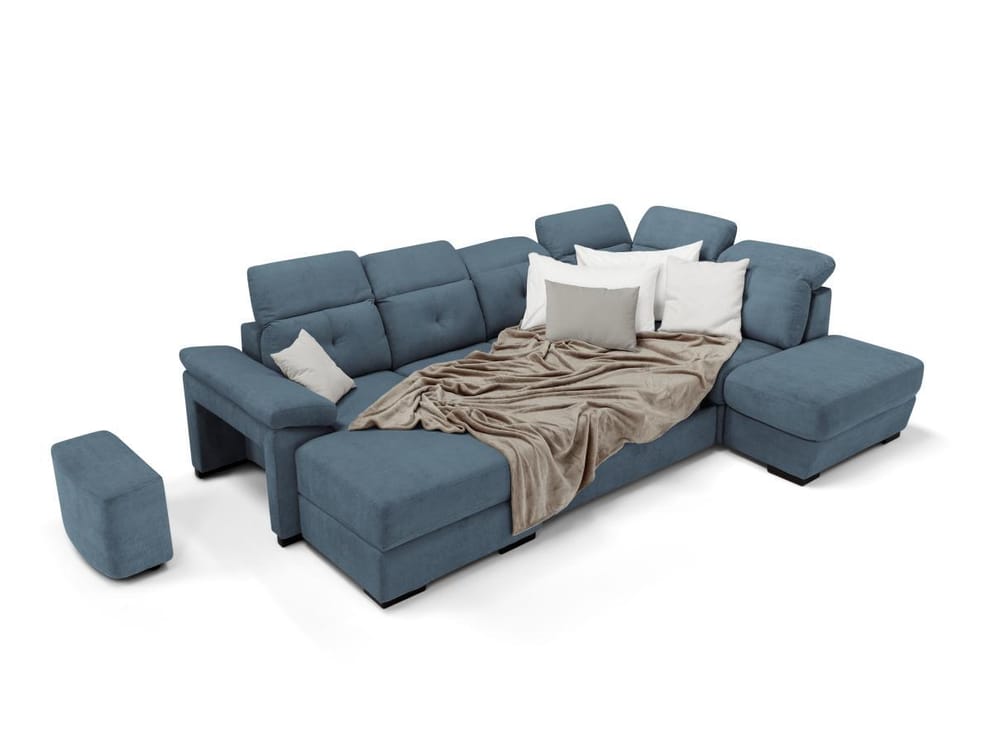 Chaise longue con due sedute, angolo terminale e pouff contenitore - Foto 2
